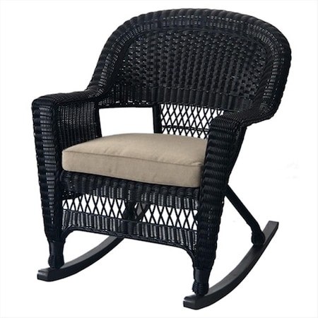 Jeco W00207R-D-2-FS006 Black Rocker Wicker Chair With Tan Cushion - Set 2 W00207R-D_2-FS006